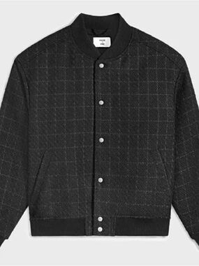 Mode of One Men's Black Plaid Textured Bomber Jacket | Small - Relaxed